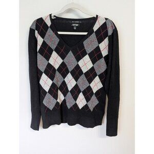 Apt 9 Womens Black Argyle Cashmere Sweater Sz XL Preppy Academia